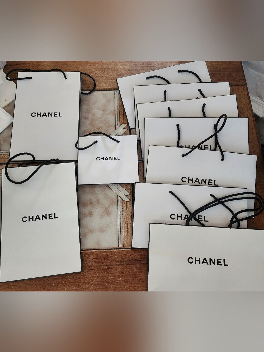 CHANEL White & Black Logo Shopping Bag - Luxury Gift Bag